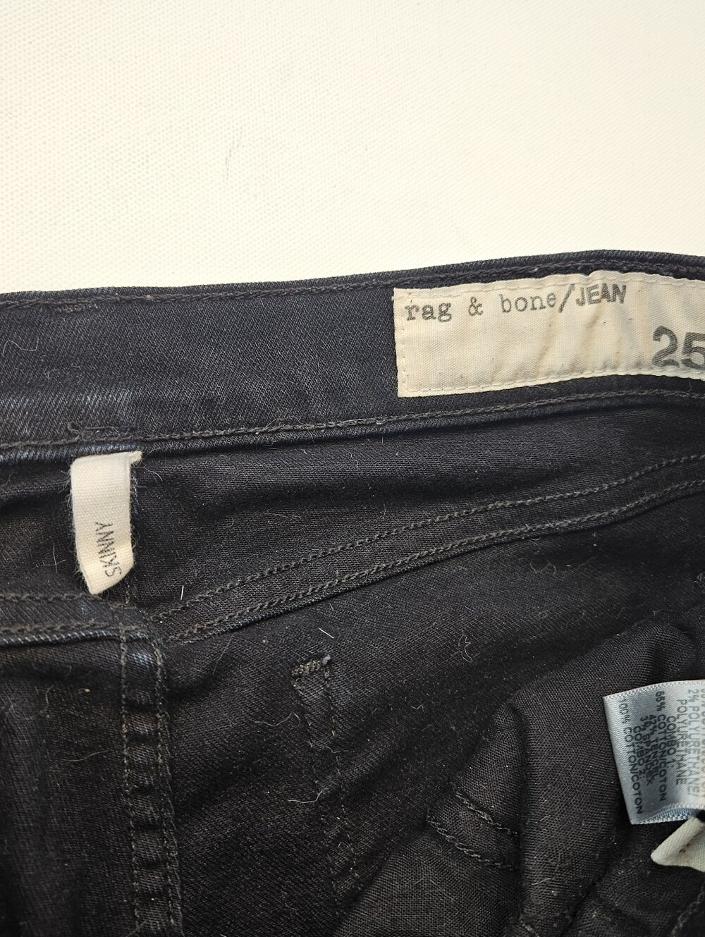 RAG & BONE Skinny Patch & Repair Jeans in Torn Coal(Navy w Black Overdye)Size 25 - Picture 4 of 14